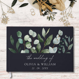 Grüne Eukalyptus-Grüne Hochzeitsszenarien Blätter Gästebuch