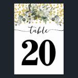Grüne Eukalyptus Grüne Staubdecke Hochzeit Tischnummer<br><div class="desc">Aquareller Eukalyptus mit Gold Glitzer Dots Design. Sie müssen jede Tischnummer einzeln erstellen. 1. Hinzufügen von Tischnummer zum Design. 2. Fügen Sie Ihrem Warenkorb hinzu. 3. Wiederholen Sie die Schritte für jede benötigte Tischnummer. Für weitere Änderungen (Schriftart, Schriftart, Entfernen oder Verschieben von Elementen) klicken Sie auf Personalisieren, scrollen nach unten...</div>