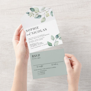 Grüne Eukalyptus-Hochzeit All In One Einladung