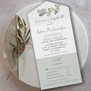 Grüne Eukalyptus-Hochzeit All In One Einladung
