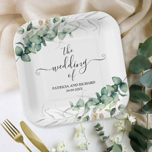 Grüne Eukalyptus-Hochzeit Pappteller
