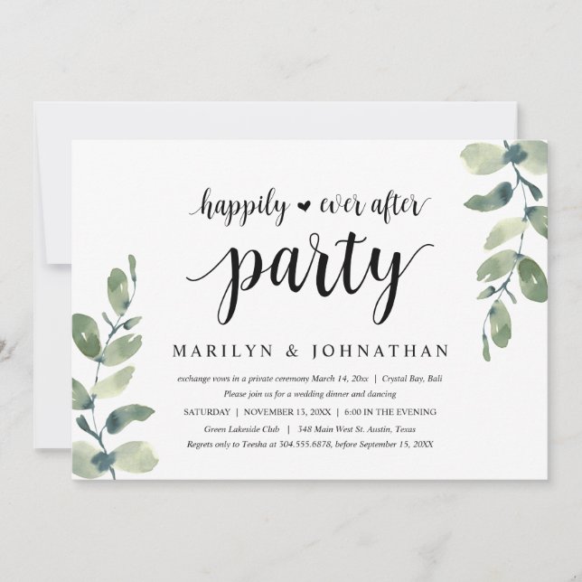 Grüne Eukalyptus, Hochzeitliches Elopement Party Einladung (Vorderseite)
