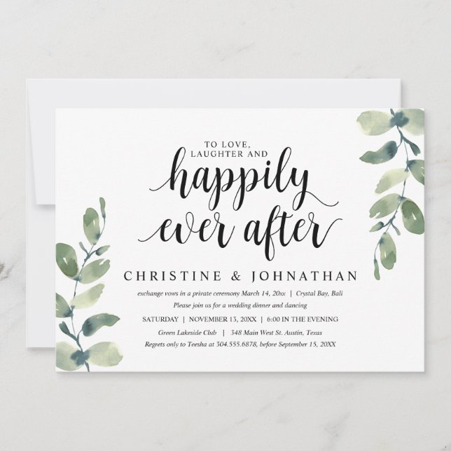 Grüne Eukalyptus, Hochzeitliches Elopement Party Einladung (Vorderseite)