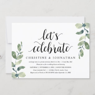 Grüne Eukalyptus, Hochzeitliches Elopement Party Einladung