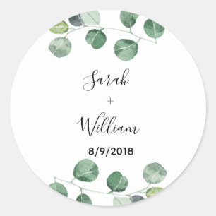 Grüne Eukalyptus-Hochzeitsticker Runder Aufkleber