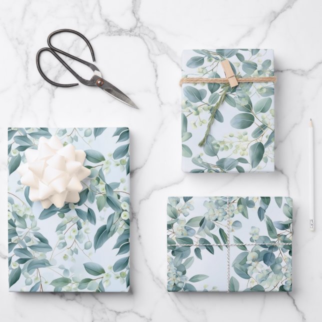 Grüne Eukalyptus im Weichtöner-Stil Geschenkpapier Set (Vorderseite)