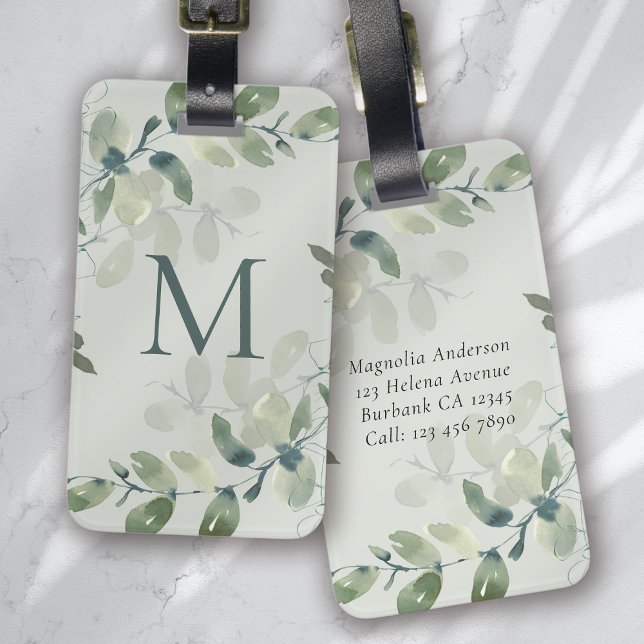 Grüne Eukalyptus Monogramm Gepäckanhänger (Von Creator hochgeladen)