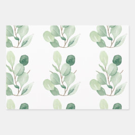Grüne Eukalyptus-Pastellfarben-Blätter Geschenkpapier Set