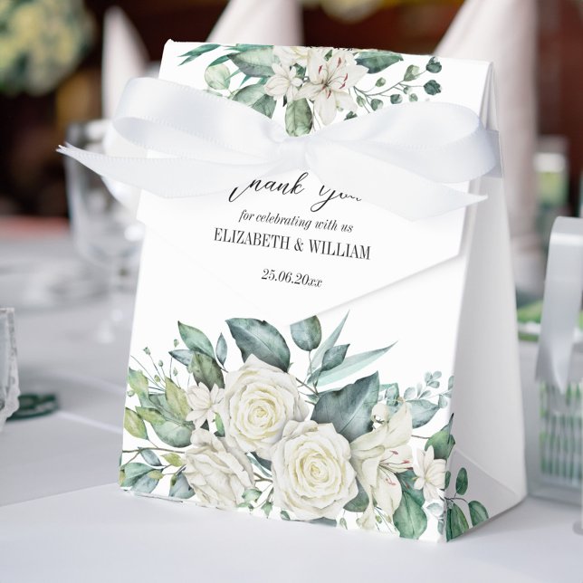 Grüne Eukalyptus-Rosen personalisiert Geschenkschachtel (Greenery eucalyptus white roses personalized favor box)