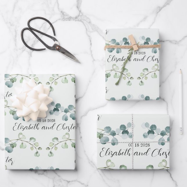 Grüne Eukalyptus Sprig Wedding Branding Geschenkpapier Set (Vorderseite)