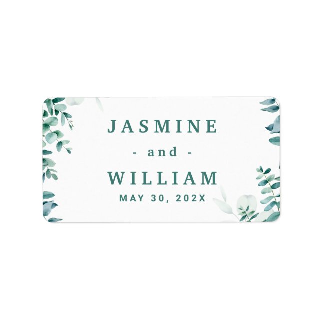 Grüne Eukalyptus Square RahmenWedding Adressaufkleber (Vorne)