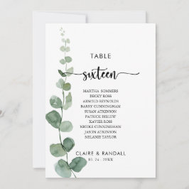 Grüne Eukalyptus-Tischnummer 16 Sitzplakette Einladung