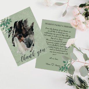 Grüne Eukalyptus- und Gypsophila-Foto-Hochzeit Dankeskarte