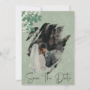 Grüne Eukalyptus- und Gypsophila-Foto-Hochzeit Save The Date