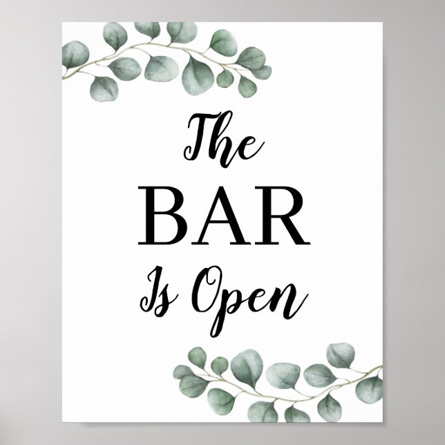 Grüne Eukalyptus Verlasse Bar ist offen Poster (Vorne)