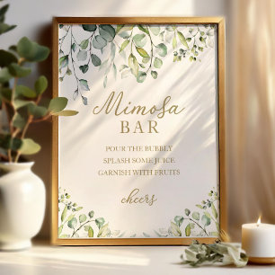 Grüne Eukalyptus-Wasserfarbe-Mimosa-Bar-Schild Poster