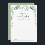 Grüne Eukalyptus Wedding Well wünscht Ratschläge Hinweiskarte<br><div class="desc">Diese grüne Eukalyptus Hochzeit auch Wünsche Ratschlag Karte ist perfekt für eine moderne Hochzeit. Das Design ist mit Aquarellfarben handgezeichnet eleganten botanischen Eukalyptuszweigen und Blätter, die geometrische Rahmen schmücken. Diese Karten sind ideal für Hochzeiten, Brautparty, Babydusche, Graduiertenfest u.v.m. Personalisieren Sie die Karten mit den Namen der Braut und Bräutigam, den...</div>