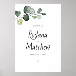 Grüne Eukalyptus-Willkommens-Hochzeitsschild Poster