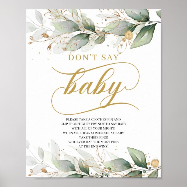 Grüne Eukalyptusgold sagt nicht Babysignatur Poster (Vorne)