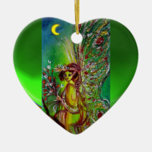GRÜNE FAIRE IM MOONLIGHT Emerald Gemstone Keramikornament