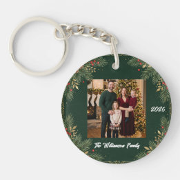 Grüne Familienfoto-Weihnachts-Acrylkette Schlüsselanhänger