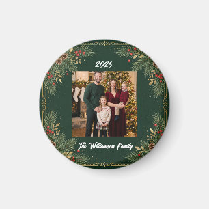Grüne Familienfoto-Weihnachtsmagnet Magnet