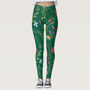 Grüne Farbe Blütenschwarz Rosa Blau Gelb Leggings