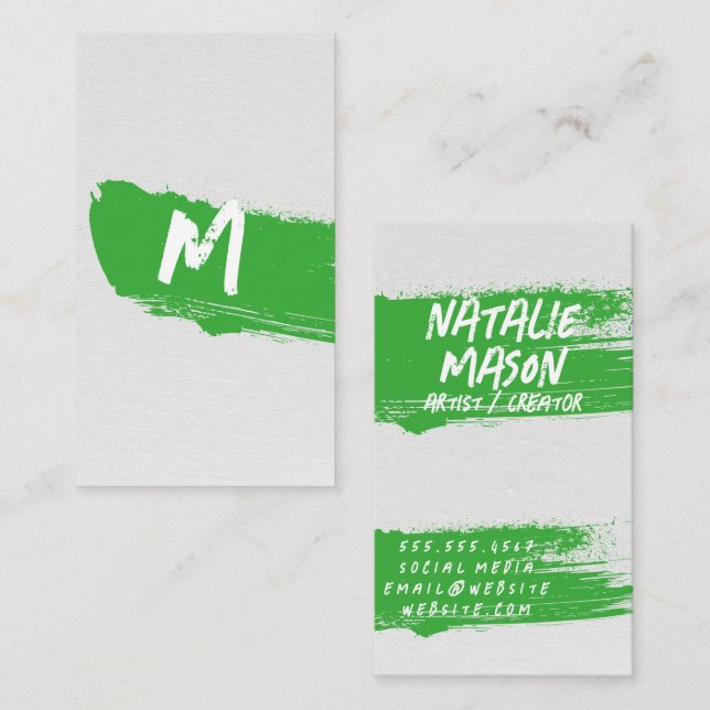 Grüne Farbe in Monogramm auf der Leinwand gebürste Visitenkarte (Vorne/Hinten)