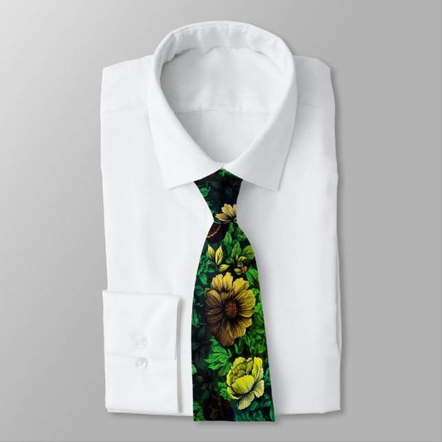 Grüne Farbe Vintage-Blumenmuster Krawatte (Gebunden)