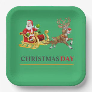 Grüne farbenfrohe Weihnachtsfeier 9" Square Paper  Pappteller