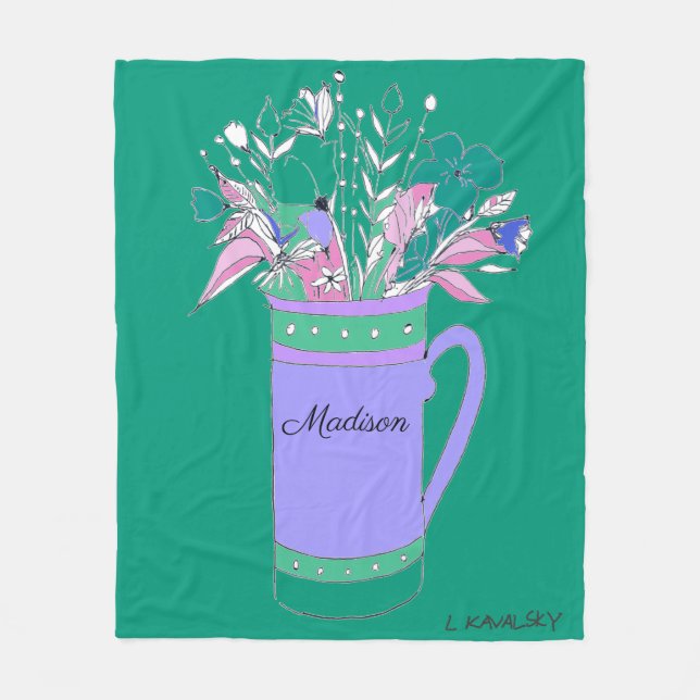 Grüne farbige Blume bei Tasse Fleecedecke (Vorderseite)