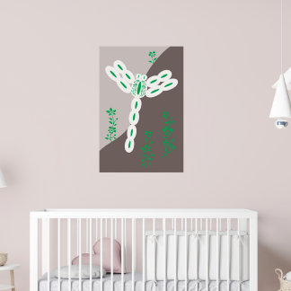 Grüne Farbspritzer fliegende florale Libelle Poster