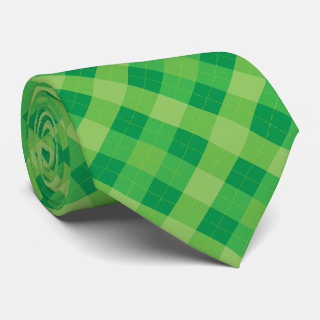 Grüne Farbtöne Kariert Krawatte (Gerollt)