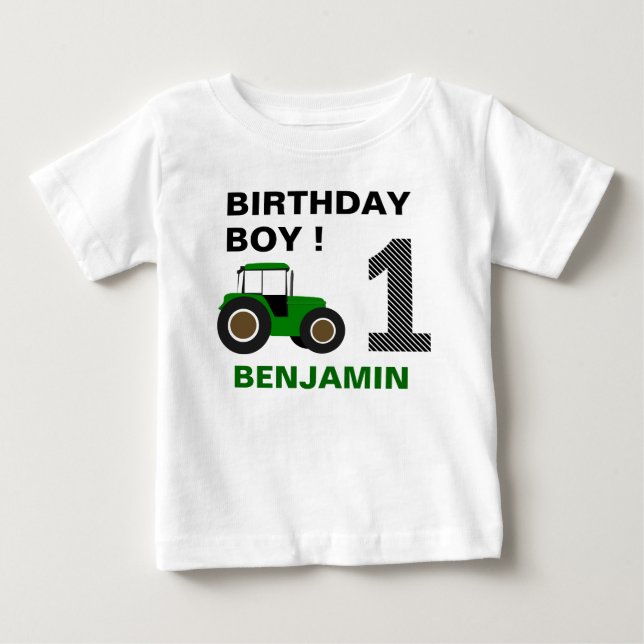 Grüne Farm Traktor Geburtstagspartei Baby T-shirt (Vorderseite)