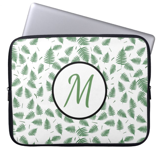 Grüne Farnblätter Monogramm Computer Laptop Hülle Laptopschutzhülle (Vorderseite)