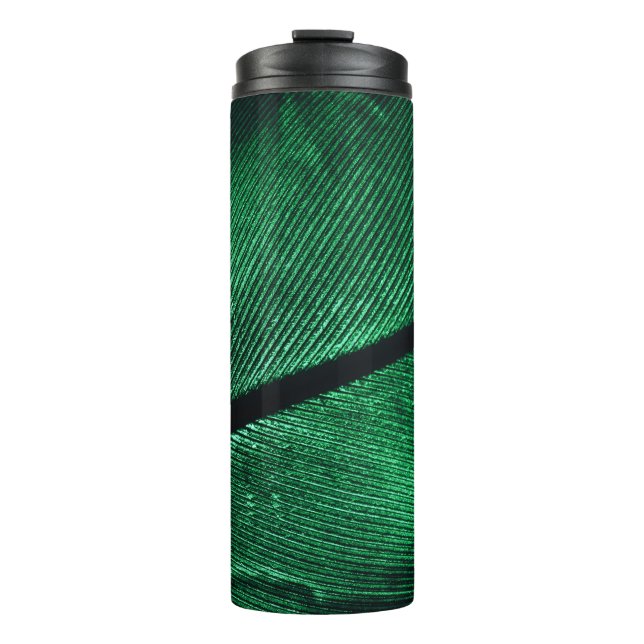 Grüne Feder, schöne Muster Textur. Thermosbecher (Vorderseite)
