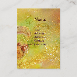 GRÜNE FEE MIT GOLDENEN BLUMENFUNKEN MONOGRAMM VISITENKARTE