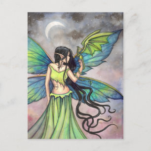 Grüne Fee und Drachen Fantasy Kunst Postkarte