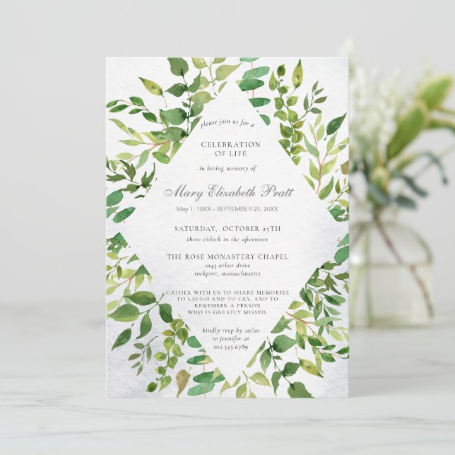 Grüne Feier zur Beerdigung des Lebens Einladung (Stehend Vorderseite)
