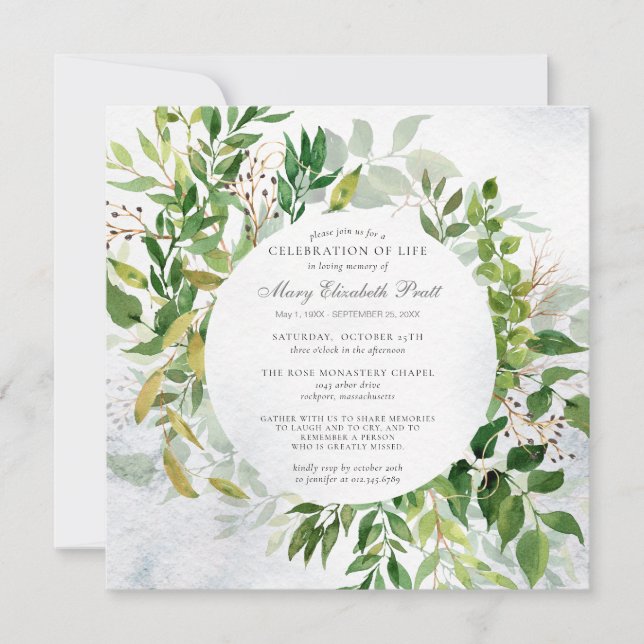 Grüne Feier zur Beerdigung des Lebens Einladung (Vorderseite)
