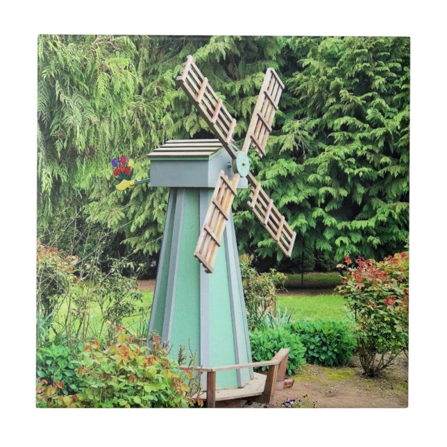 Grüne Fenstermühle Gartendekoration Fliese (Vorderseite)