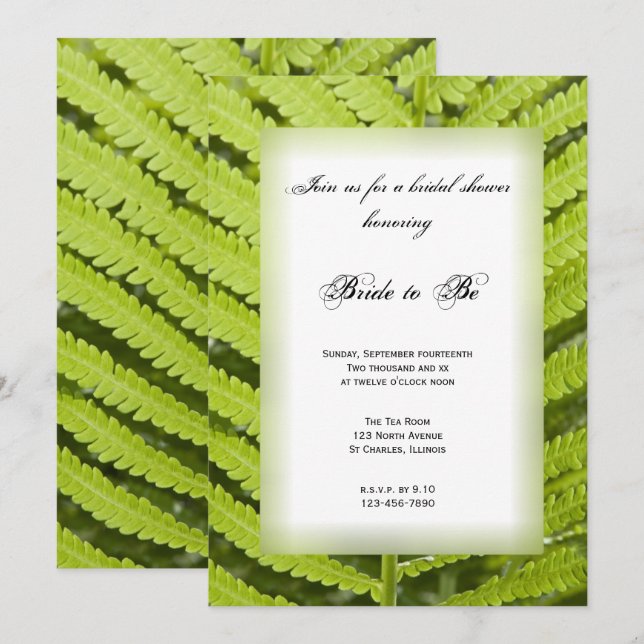 Grüne Fern Frond Bridal Dusche Einladung (Vorne/Hinten)