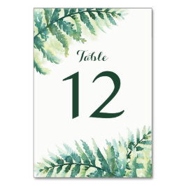 Grüne Fern-Wasserfarbenhochzeit Tischnummer