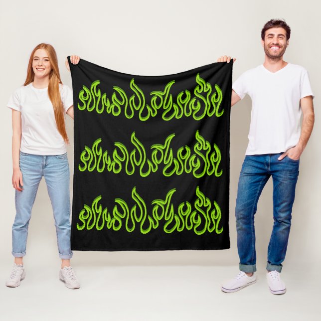 Grüne Feuerflammen lodern Umrisse Fleecedecke (Beispiel)