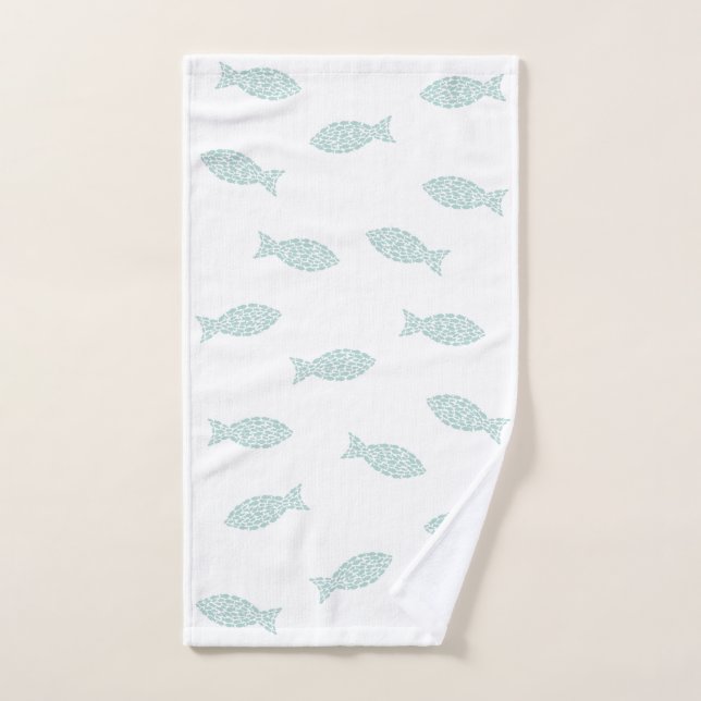 Grüne Fische auf weißem Grund Handtuch (Handtuch)