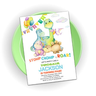 Grüne Flaggen Dinosaurier Geburtstagseinladungen Einladung