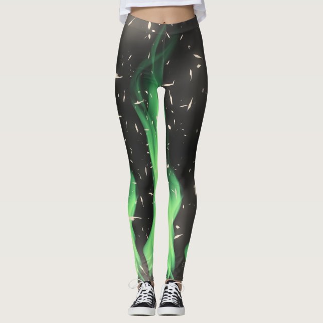 Grüne Flamme Leggings (Vorderseite)