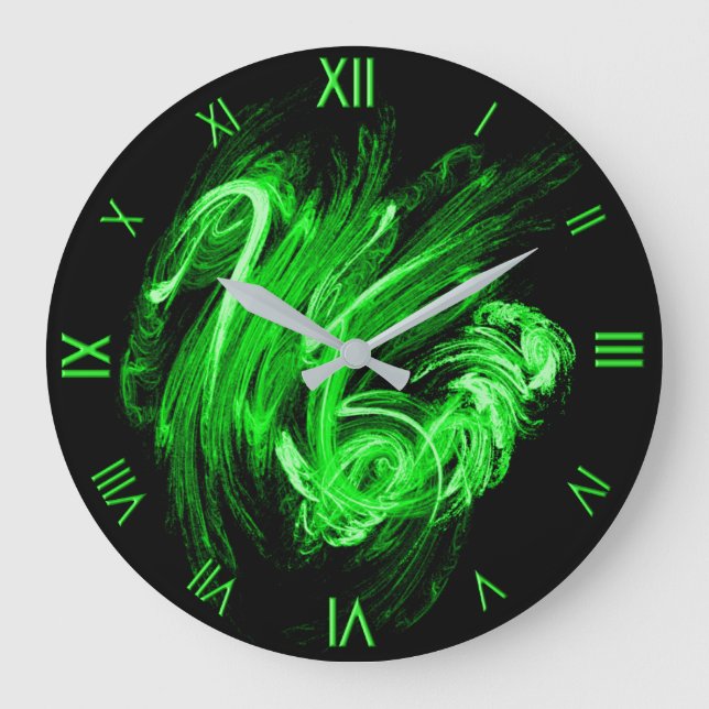 Grüne Flamme mit Limonen römischen Zahlen Wall Clo Große Wanduhr (Vorderseite)