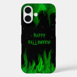 Grüne Flammen im Sternenhimmel iPhone 16 Hülle