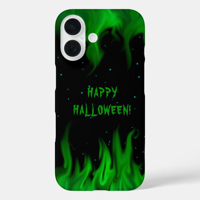 Grüne Flammen im Sternenhimmel iPhone 16 Hülle (Rückseite)